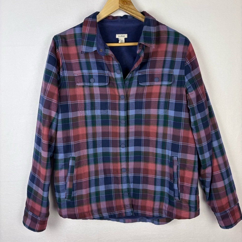 L.L. Bean Fleece Lined Plaid Button Down Shirt Jacket